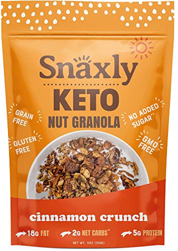 Snaxly - Keto Cinnamon Crunch Nut Granola Breakfast Cereal - 2g Net Carbs - Gluten & Grain Free - Low Carb Snacks & Food - No Added Sugar - Healthy Nuts - Almonds, Pecans, Coconut, Pepitas (11 oz)