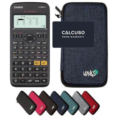 Casio fx-83GT X Schwarz inkl. WYNGS Schutztasche Blau - Wissenschaftlicher Taschenrechner - Basic Set