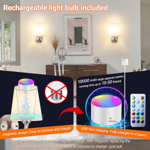 Image of YHCDLAMP Peel and Stick Wall Sconces, No Drilling Stick On Wall Sconce, Wireless Battery Operated Wall Lights, Adhesive Wall Lamp with 10000mAh Battery Bulb for Bedroom Living Room Decor