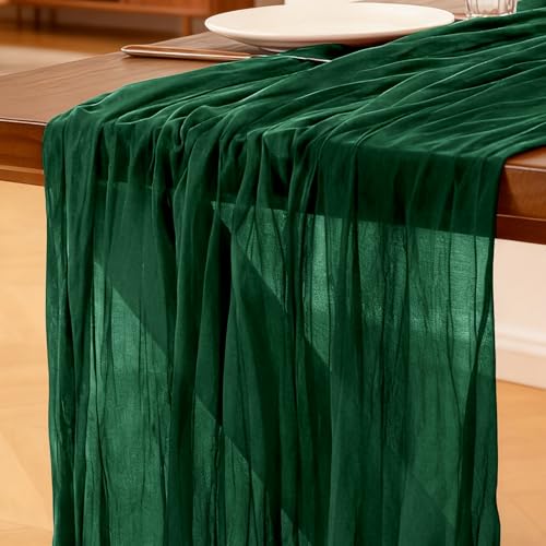 Camino de Mesa Verde Oscuro, 300 X 90 CM Camino de Mesa de Gasa Bohemio para Bodas, Fiestas, Navidad Nochevieja, Baby Showers y Despedidas de Soltera, Decoración de Mesa de Cocina