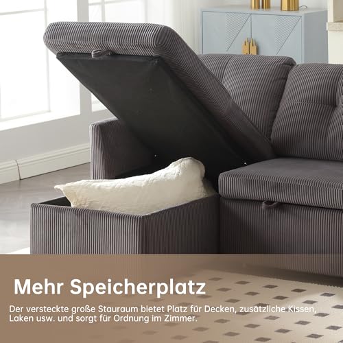 Dolamaní 3er-Sofa L Form with Storage Seats, Schlafsofa Sectional Couch mit Schlaffunktion und Bettkasten (Dunkelgrau, Samt) – Bild 7