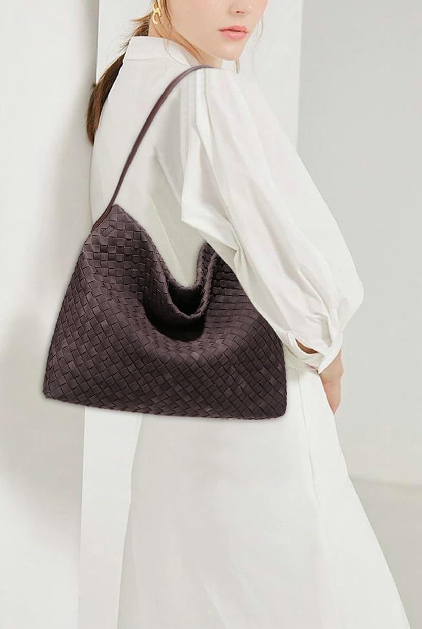 Slouchy Suede Woven Hobo Bags Women Trendy Suede Purse Crossbody Crescent Shoulder Satchel Bag Top Handle Tote Handbag | Slouchy, Woven, Trendy, Suede Purse, Crescent - Image 2