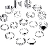 MILACOLATO Bohemian Knuckle Vintage Rings for Women Man Girls Boys，Adjustable Chunky Finger Stackable Midi Fashion Finger Turquoise Bead Accessories Silver Plated Retro Ring Set （18Pcs） Silver