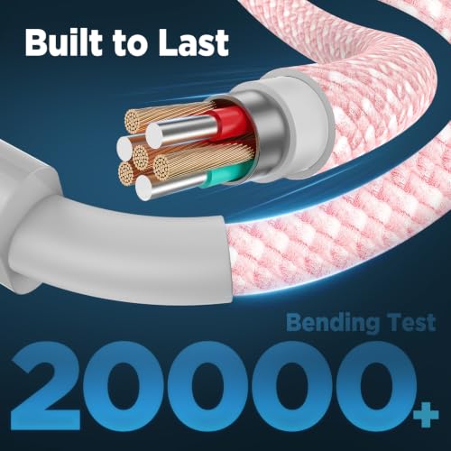 Image of USB C to USB C Cable 6FT+10FT 2Pack 60W iPhone 17 16 15 Charger Cord Long Type C to C Cable Fast Charging for Apple iPhone 17 16 15 /Pro /Pro Max /Plus /iPad Pro Air /MacBook /Air /Mini /Samsung Galaxy-Pink