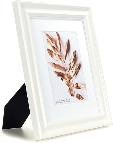 Miniatura 2 de Hogaryo Marcos de fotos de 8 x 10 pulgadas, color blanco, 5 x 7 pulgadas con paspartú, marco de fotos de madera para mesa y montaje en pared,