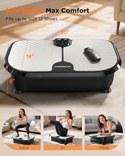 Image of FEIERDUN Vibration Plate Exercise Machine, 330 LBS Capacity Vibration Plate for Lymphatic Drainage, Max Space for Whole-Body Workout & Relaxation at Home