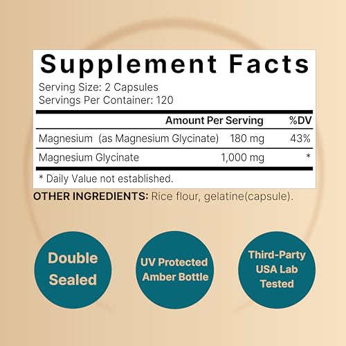 NatureBell Magnesium Glycinate 1,000mg, 240 Capsules | 500mg per Capsule | 100% Chelated & Purified | Sleep, Muscle & Nerve Support | Non-GMO, Gluten-Free - Image 3