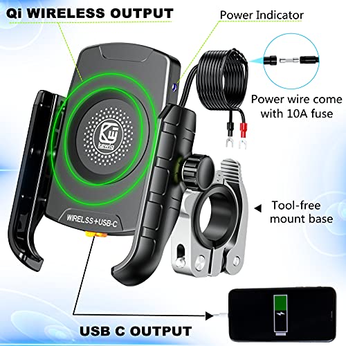 Kewig Motorcycle Phone Mount With Wireless 15W & Usb C 20W Dual Charger, Anti Vibration Motorcycle Phone Holder With Aluminum Alloy Handlebar Mount Base Fit For 4'' - 7.9'' Cellphones #TOP3