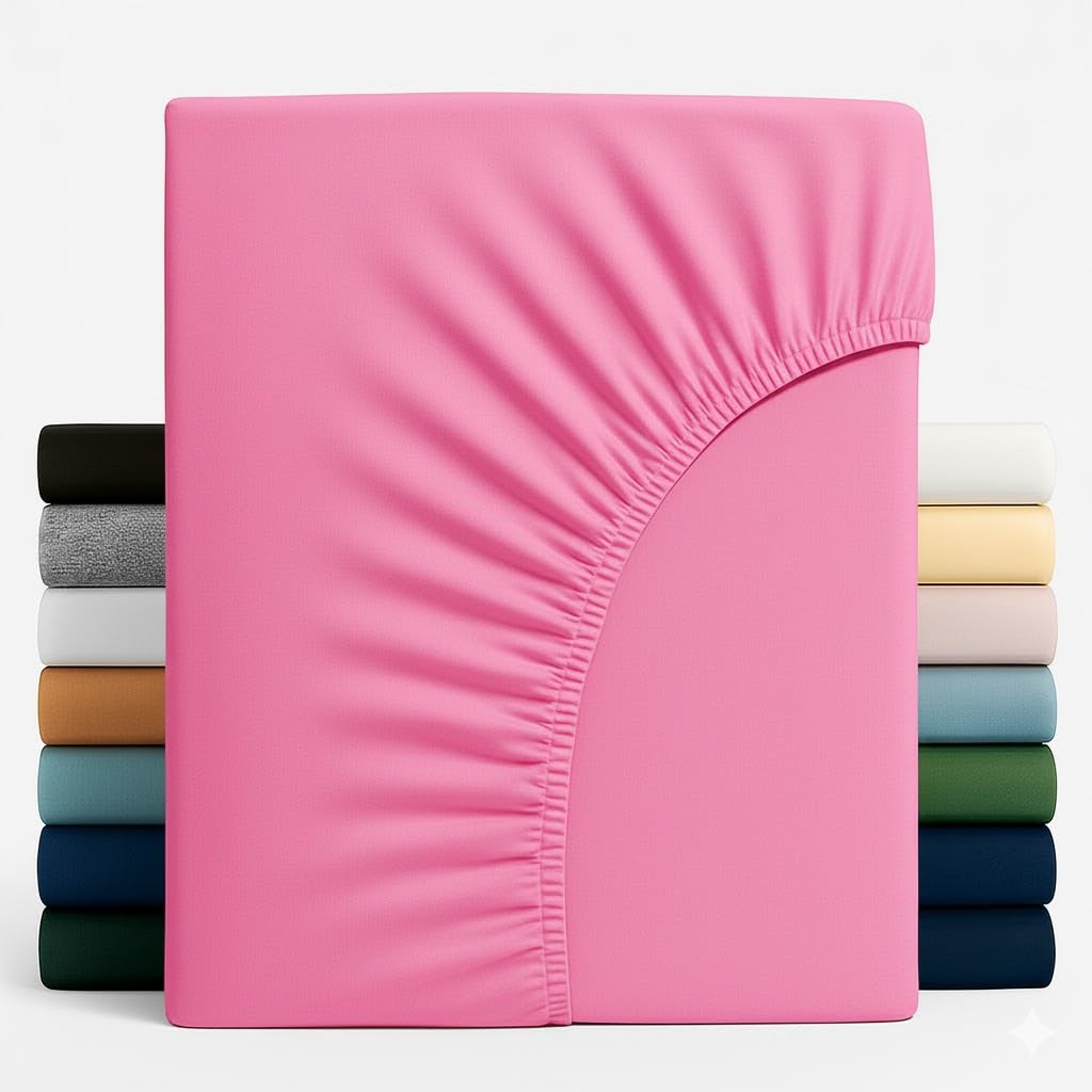 Z&A Bedding 2 Pcs Double Fitted Sheet Pink - 30CM Extra Deep Elastic Corners Bedsheet - Super Soft Brushed Microfibre Bottom Sheet - Washable, Shrinkage & Fade Resistant — image 1