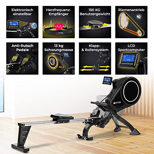 AsVIVA RA14_E Rudergerät Electronic Magnetic Rower mit Magnetbremssystem I Rudermaschine mit Fitnesscomputer & Pulsgurt… – Bild 4
