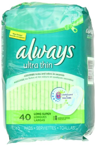 Always Ultra Feminine Pads without Wings, Long/Super, 40 Count - Pack of 3 (120 Total Count)