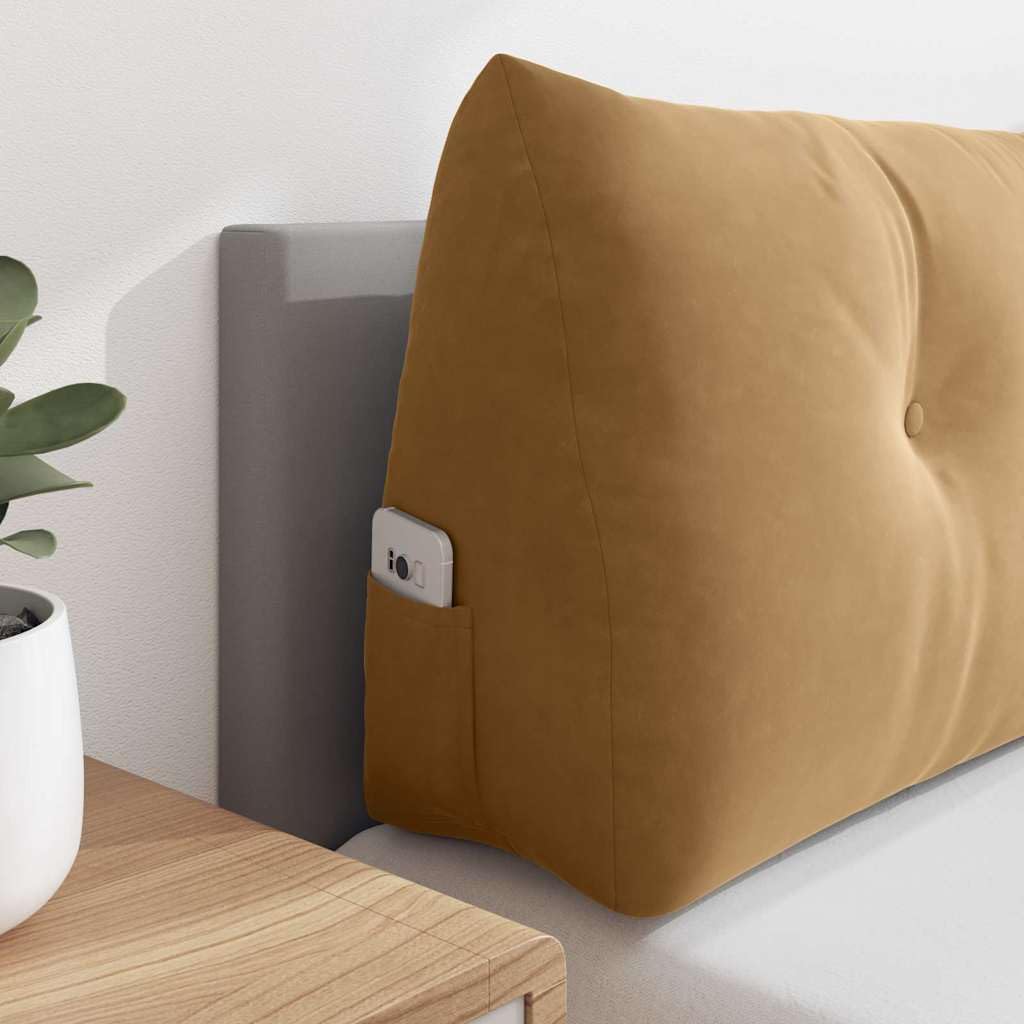 Rückenkissen 120 x 24 x 50 cm Samt Bett Keilkissen Braun | Ergonomisches Stützkissen für Schlafzimmer und Sofa, weicher Bezug mit Seitentasche für Brille oder Fernbedienung.