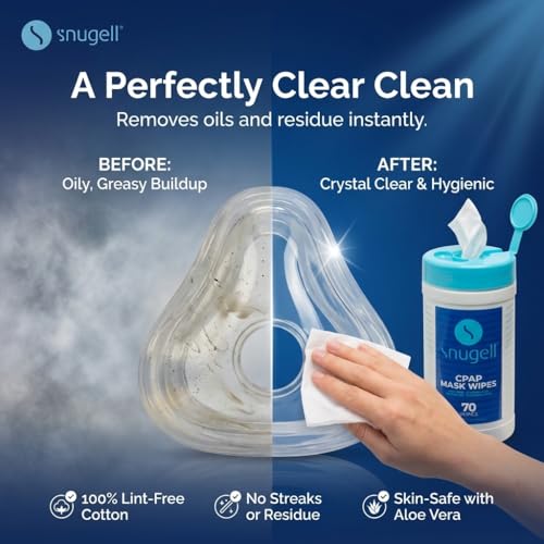 Image of Snugell Unscented CPAP Mask Wipes - 70 Count Canister - 100% Soft Cotton - Skin-Safe with Aloe Vera - Lint & Alcohol-Free - Ideal for On-the-Go Cleaning and Sanitizing CPAP Masks and Devices