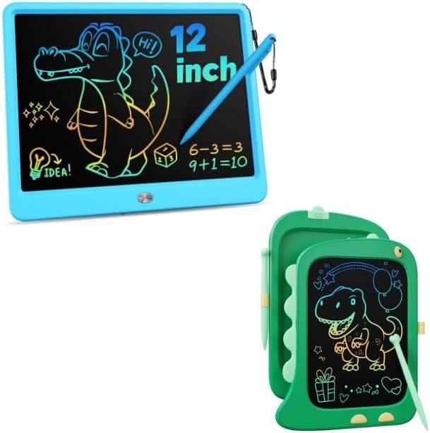KOKODI Tableta de escritura LCD de 12 pulgadas con lápiz óptico anti-pérdida+8.5 pulgadas LCD escritura tableta Doodle Board (azul+verde)