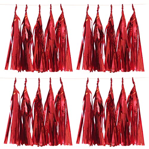 NTCL 20 Pcs Guirnalda Borlas Brillantes Pancartas Borla Guirnalda Flecos Decoración Colgante Decoraciones Papel Seda Colgante Colores Flecos Aluminio Suspensión Techo Fiesta Bodas Cumpleaños (rojo) Cover
