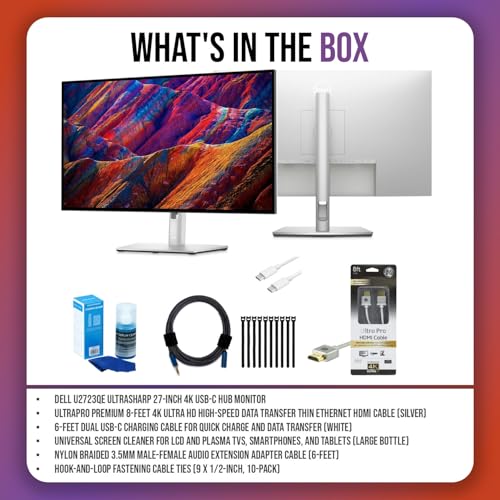 Dell U2723QE UltraSharp 27-Inch 4K USB-C Hub Monitor Bundle with HDMI Cable, USB-C Charging Cable, Screen Cleaner, Adapter Cable, and Hook-and-Loop Fastening Cable Ties (6 Items) - Image 8
