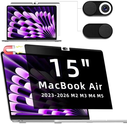 Image of IPROKKO Magnetic Privacy Screen Protector Compatible with MacBook Air 15 Inch (2023-2026, M2 M3 M4 M5) - A2941 A3114 A3241 A3448 , Removable Matte Anti Glare Blue Light Spy Filter for Mac Air 15.3 inch Laptop