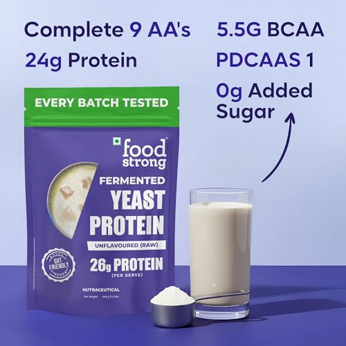 Image of Foodstrong Fermented Yeast Protein - Unflavoured | 26g Complete Plant Protein with Probiotics, Digestive Enzymes, & Indian Herbs | Vegan | No Sugar | 500g