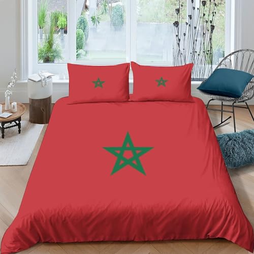 AAHARYA Drapeau du Maroc Chambre Décoration Ensemble De Literie Motif Imprimé 3D Drapeau National Ultra Doux Housse De Couette Taie d'oreiller Ensemble...