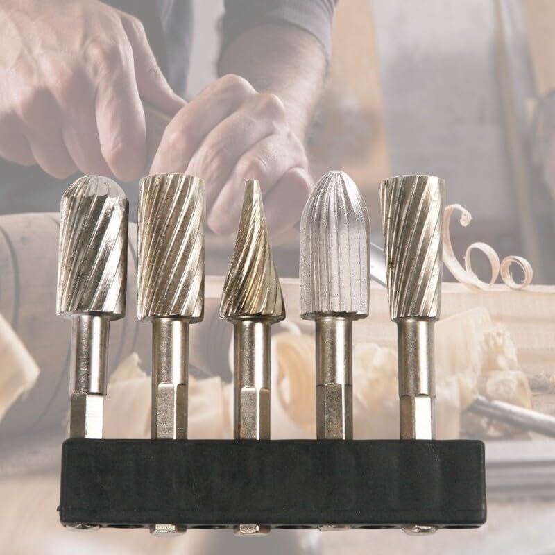 5 Pcs Rotary Rasp Cutter Files 1/4 Burrs Rotary File Rotary Tool for Engraving