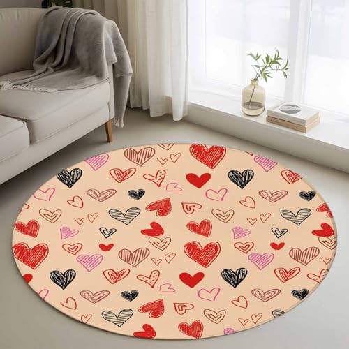 Valentines Love Heart Round Area Rug 4Ft Washable Circle Rugs