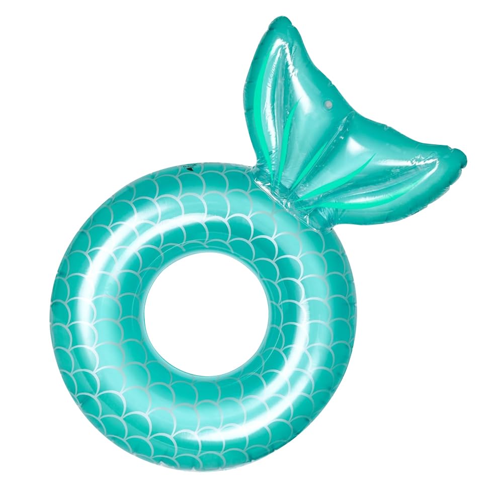 Alnicov Blue Sequins Fishtail Swim Ring Inflatable Swimming Pool Floats Pool Party Decorations Floating Swimming Ring - Image 3
