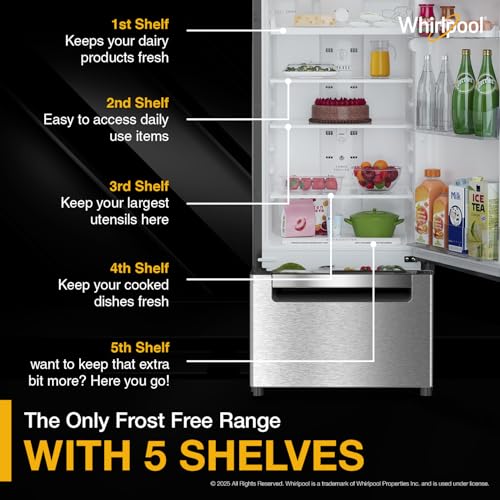 Image of Whirlpool 235 L Frost Free Triple-Door Refrigerator (FP 253D PROTTON ROY RADIANT STEEL(Z) Double Door Refrigerator space)