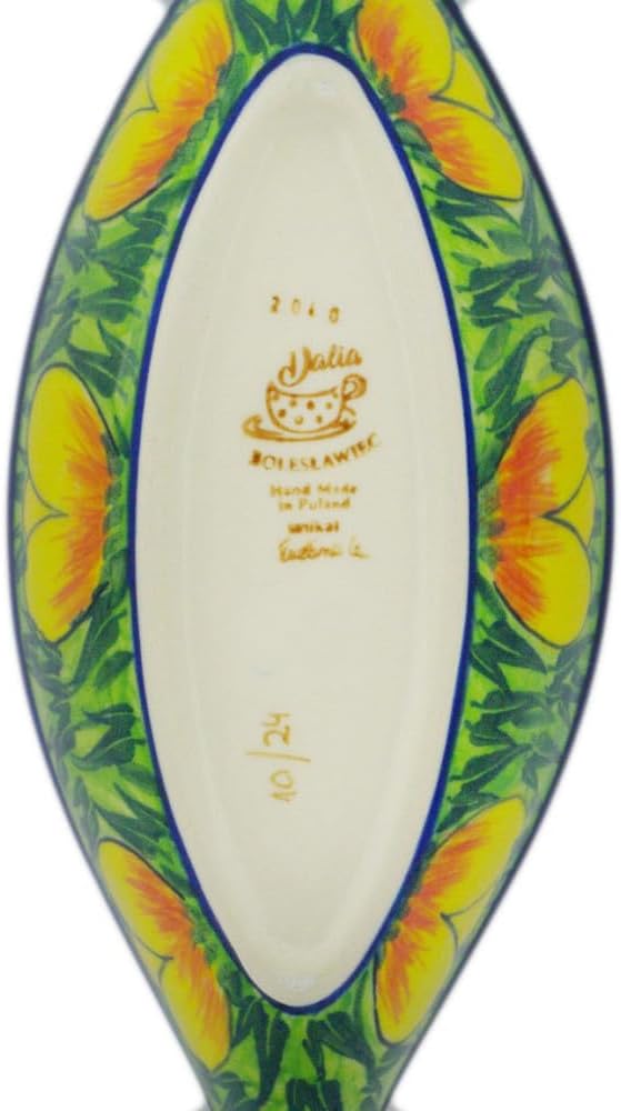 Polmedia Polish Pottery Fish Shaped Platter 10-inch UNIKAT - Buttercup Bliss Pattern Handmade in Boleslawiec Poland by Ceramika Dalia + Certificate of Authenticity