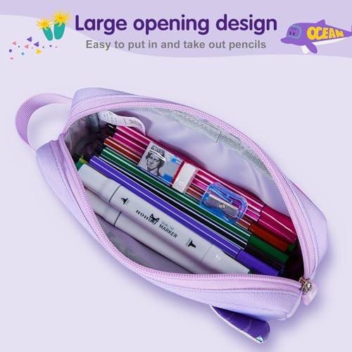 Image of NOHOO Pencil case, Cute Animal Print Pencil bag for kids, Lightweight Portable pencil pouch with Zipper for Girls Boy Students Teens Adults School office Travel Holder Box - Purple Mermaid