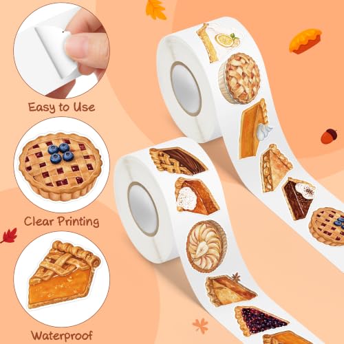 Image of Thanksgiving Pie Sticker for Laptop Water Bottle Scrapbook Gift | Autumn Thanksgiving Watercolor Waterproof Pie Easy Peel Sticker Roll for Scrapbooking Gift Wrapping Holiday Decor Kids Crafts