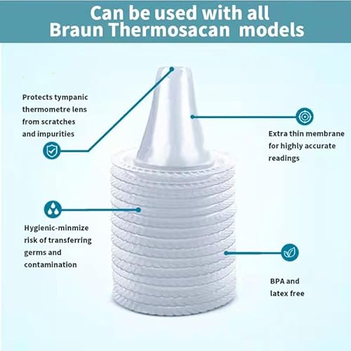 Smarbore 100 Counts Ear Thermometer Probe Covers For All Braun Thermometer Models Thermometers, Bpa Free Lens Filters Refill Caps Disposable Covers For Digital Ear Thermometers (100) #TOP1