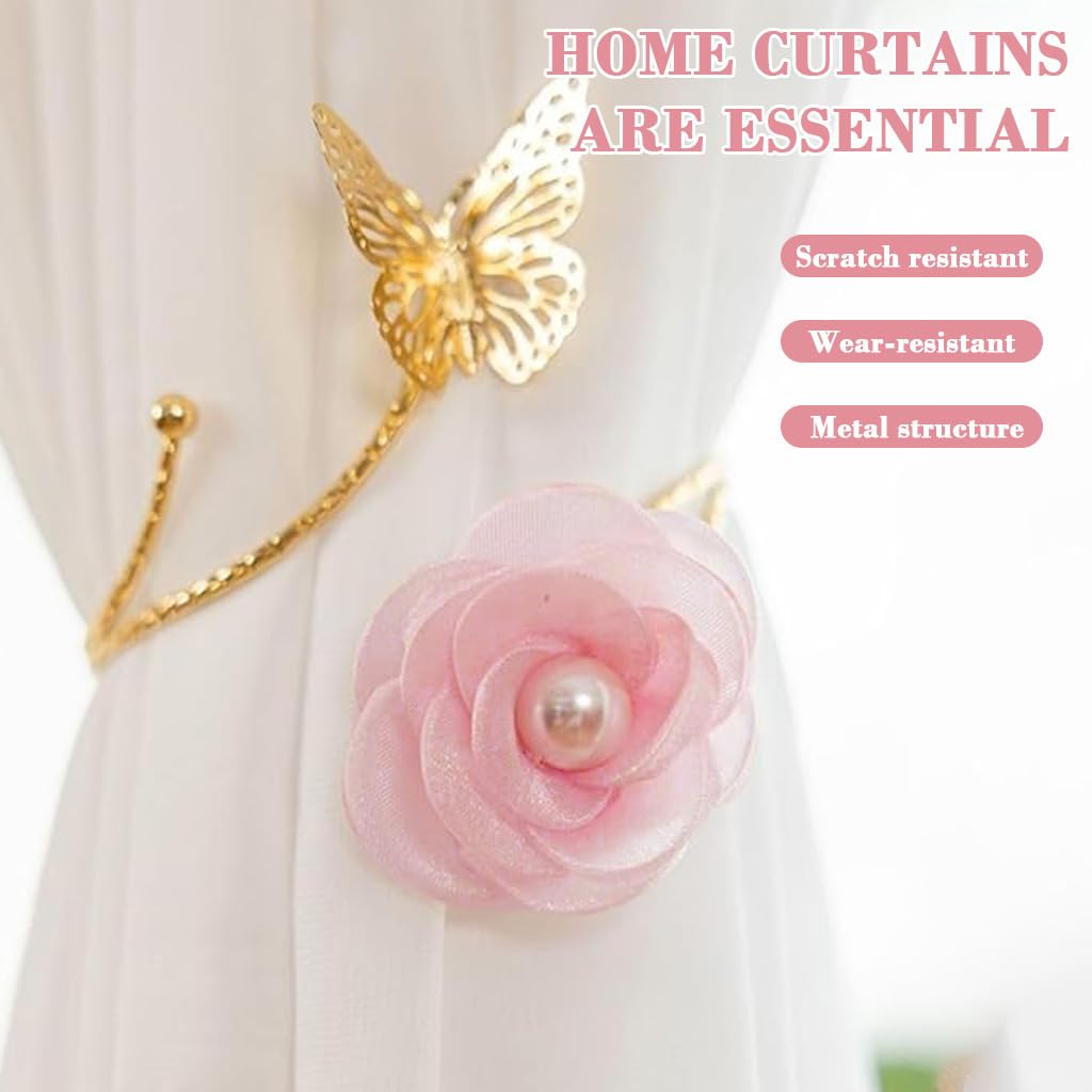 HASTHIP® 2Pcs Curtain Tie Backs, Metal Cut-Out Butterfly Floral Charm Curtain Holdbacks, Decorative Drapery Holder Tiebacks Window Curtains Accessories for Living Room, Bedroom 2