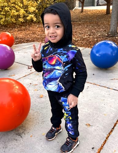 Image of Toddler Boy Clothes Dinosaur Printed Hoodies Toddler Clothes for Boys Long Sleeve Sweatpants Set T-Rex Outfits 3-7t