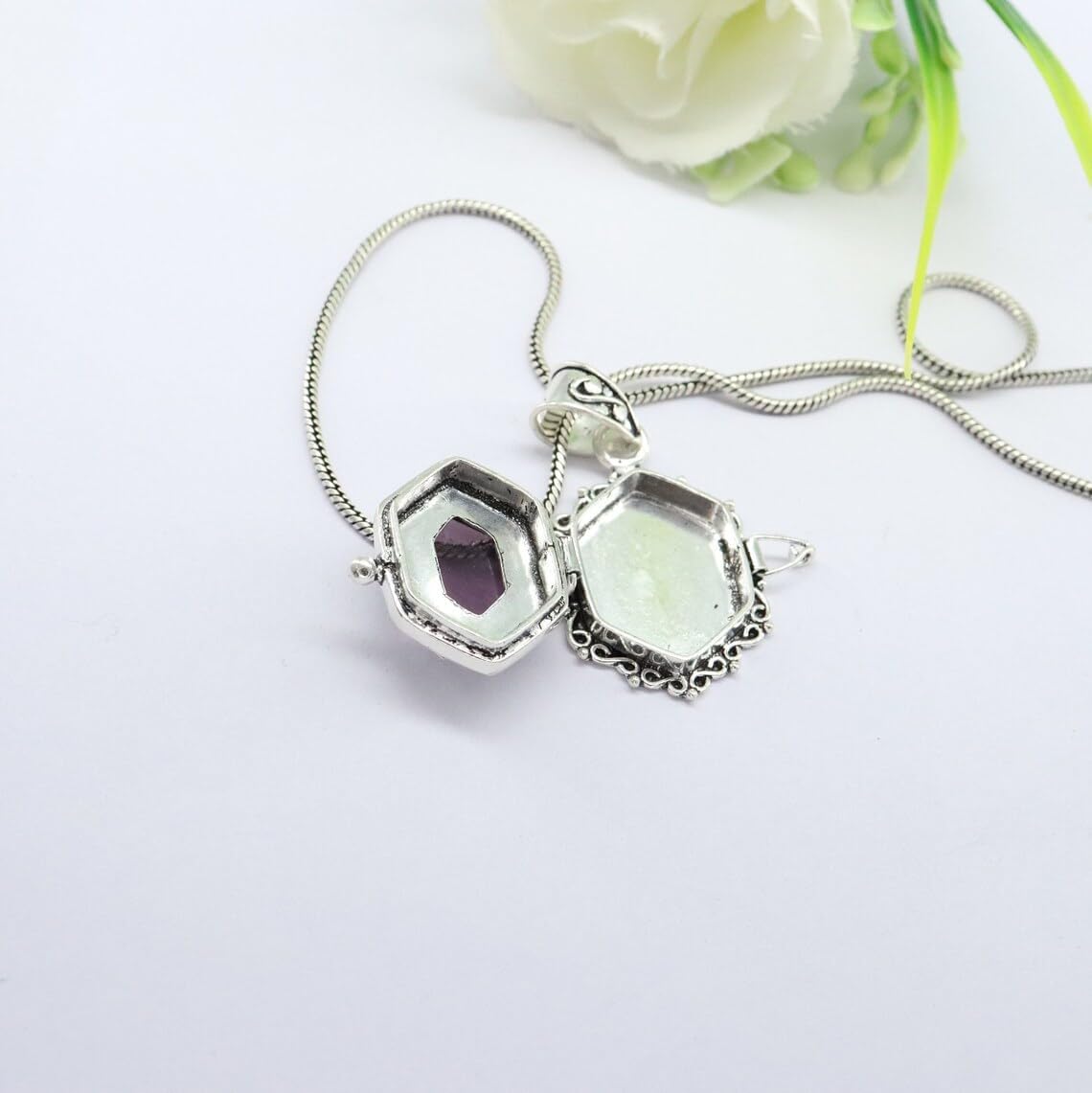 Amethyst Poison Pendant, Poison Locket for Necklace, 925 Sterling Silver, Handmade Jewelry, Pill Box, Gift for Her