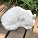 Lifelike White Sleeping Cat Figurine - Realistic Curled Up Faux Fur Kitten Statue, Handcrafted Plush Kitty Home Office Decor, Collectible Gift for Cat Lovers, Stuffed Animal Doughnut Pose Pet Replica