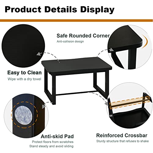 Image of Wooden Step Stool with 500 Pounds, Wide Bed Stool for Adults,Black Wood Step for Kitchen, Bedroom, Living Room, Bathroom