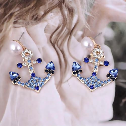 Blue Anchor Earrings Ocean Navy Anchor Hypoallergenic jewelry for women2