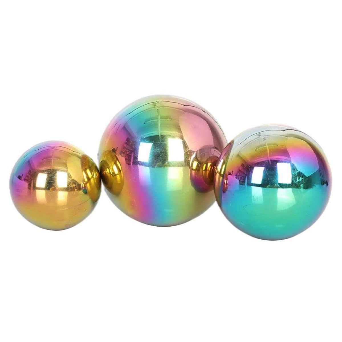 Sfere Riflettenti da Giardino in Acciaio Inox 3 Pezzi, Palline Cave Colorate Lucide 100-150mm, Decorazioni Esterne Resistenti alla Corrosione per Patio e Prato