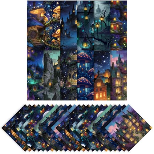 Papier pour scrapbooking haut de gamme 30 x 30 cm au motif château de conte de fées