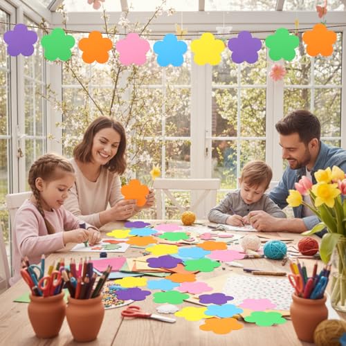 Image of Ireer 48 Pcs Large Foam Flower Cutouts 6 Inch Colorful Bulletin Board Decor Flower Shape Cutouts DIY Craft Set for Spring Classroom Craft Project Party Supplies Chalkboard Wall Decor