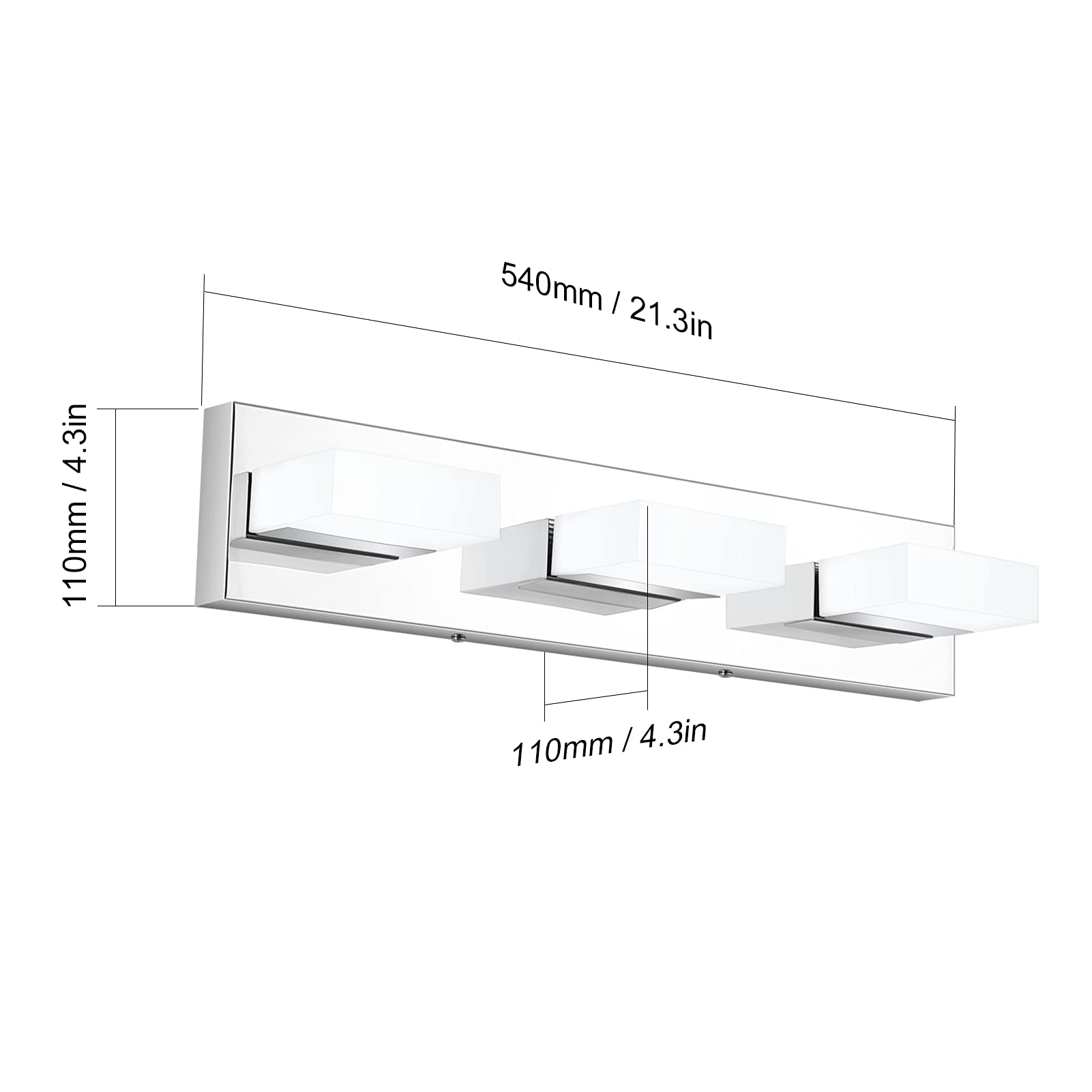 Aipsun Modern Bathroom Vanity Light Fixtures LED Vanity Lights for Bathroom Stainless Steel Vanity Lighting Fixtures 3 Light 6000K