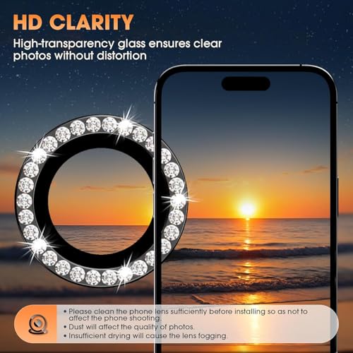 Image of for iPhone 17 Pro / 17 Pro Max Camera Lens Protector Bling, Individual Diamond Metal Ring with 9H Hardness, Scratch-Proof Camera Screen Protector, Stylish Accessories, Case Friendly (Black)
