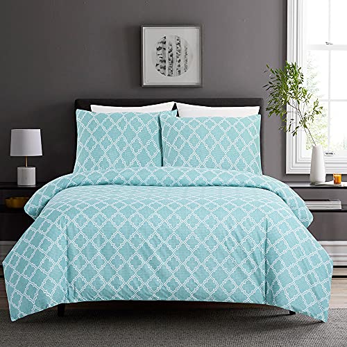 YEPINS Juego de ropa de cama de microfibra, 1 funda nórdica de 155 x 220 cm con cremallera y 1 funda de almohada de 80 x 80 cm, celosía azul, 2 piezas