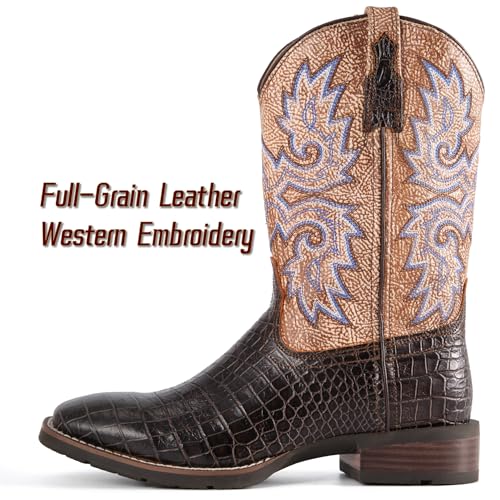 Image of SUREWAY Cowboy Boots For Men - Mens Square Toe Western Boot,Oil /Slip Resistant,Durable Fashionable Classic Pull on 10 Inch Boots Mid Calf Wellington Boots