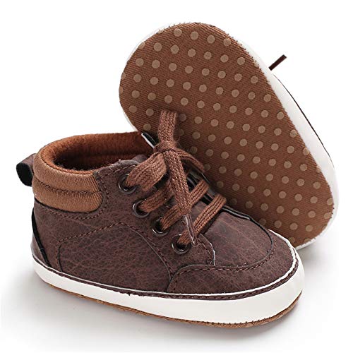 Image of Meckior Toddler Baby Boys Girls High Tops Ankle Sneakers Soft Anti-Slip Sole PU Leather Moccasins Infant Newborn Prewalker First Walking Crib Shoes