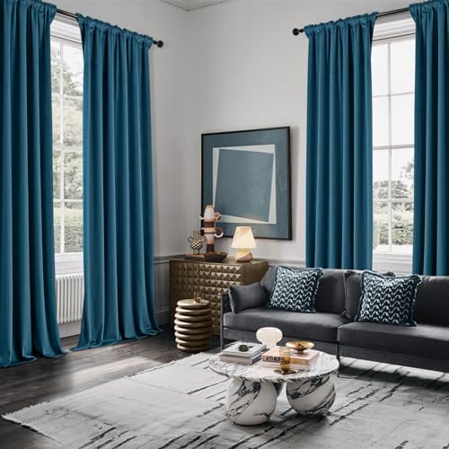 Image of MIULEE Velvet Curtains 50W x 90L 2 Panels Peacock Blue Blackout Curtains | Luxury velvet fabric, pinch pleat design, back tab hooks, thermal insulated, blackout light blocking, for living room bedroom