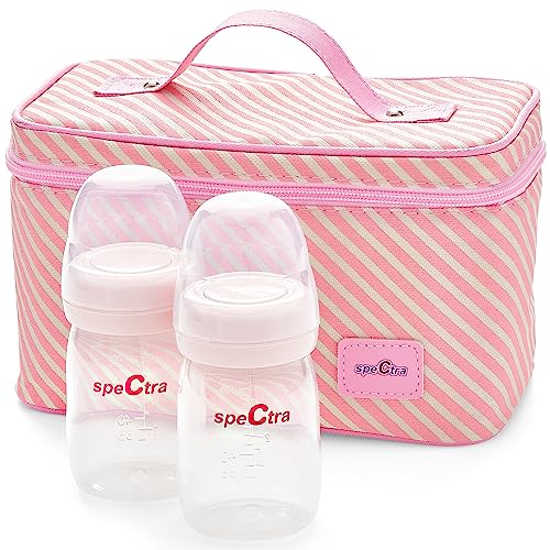 Image of Spectra - Cooler Bag Storage Kit for Breast Milk - Pink (Ice Pack and 2 Wide Neck Bottles)