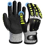 Impact Reducing Work Gloves for Men - ANSI Cut Level A5 with TPR Knuckle Guards & Shock Absorption, Nitrile Coated Palm for Maximum Grip, Heavy Duty for Construction, Warehouse, Auto Repair (L)