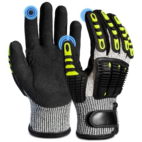 Impact Reducing Work Gloves for Men - ANSI Cut Level A5 with TPR Knuckle Guards & Shock Absorption, Nitrile Coated Palm for Maximum Grip, Heavy Duty for Construction, Warehouse, Auto Repair (L)