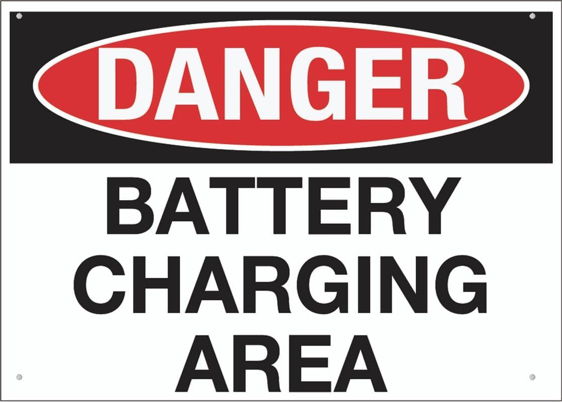 Danger Battery Charging Area Rust Free Aluminum Sign - Pre-Drilled Holes, Weather Resistant Decor for House Door, Office, Business Yard - 12x16 Inch​